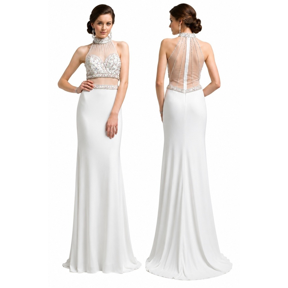 Women's Halter Beaded Formal Gown Ivory Size 8 New With Tags